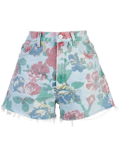 Citizens Of Humanity Kristen Floral-print High-rise Light-wash Denim Shorts In Blue