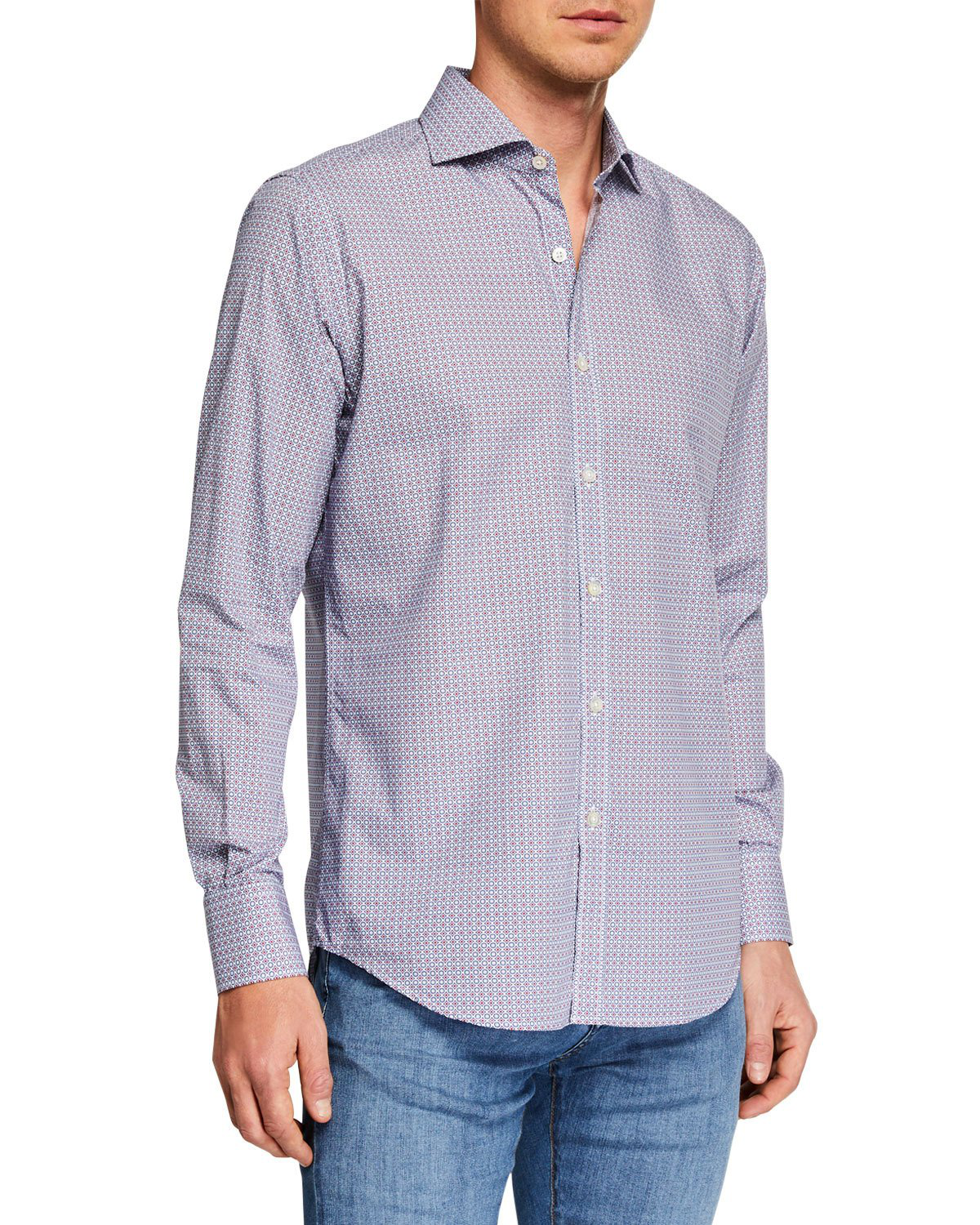 Canali Men's Circle Print LongSleeve Dress Shirt In Red ModeSens