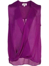 L Agence Freja Wrap-front Sleeveless Silk Blouse In Purple