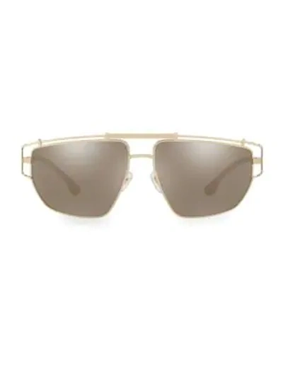 Versace Men's Caged-trim Metal Aviator Sunglasses In Pale Gold