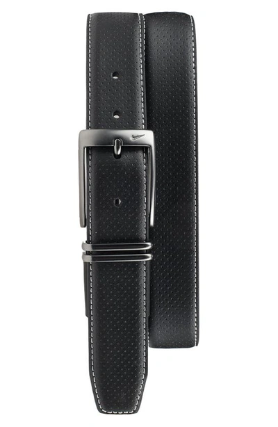 Nike Perforated Leather Belt In Black