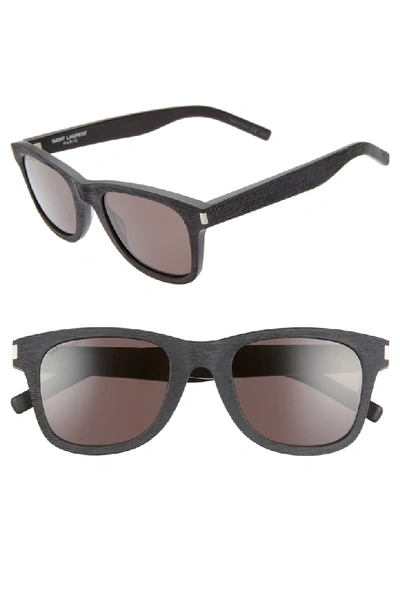Saint Laurent 50mm Studded Square Sunglasses In Wood Effect Black/ Solid Grey