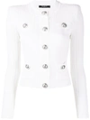 Balmain Pleated Knit Cardigan With Silver Buttons In White