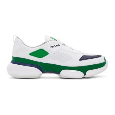 Prada White & Green Cloudbust Sneakers In White,green,blue
