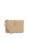 Saint Laurent Medium Monogram Matelassé Leather Zip Pouch In Tan