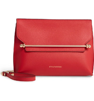 Strathberry East/west Stylist Calfskin Leather Clutch - Red In Ruby