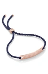 Monica Vinader Engravable Havana Mini Friendship Bracelet In Rose Gold/ Navy Blue