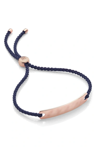 Monica Vinader Engravable Havana Mini Friendship Bracelet In Rose Gold/ Navy Blue