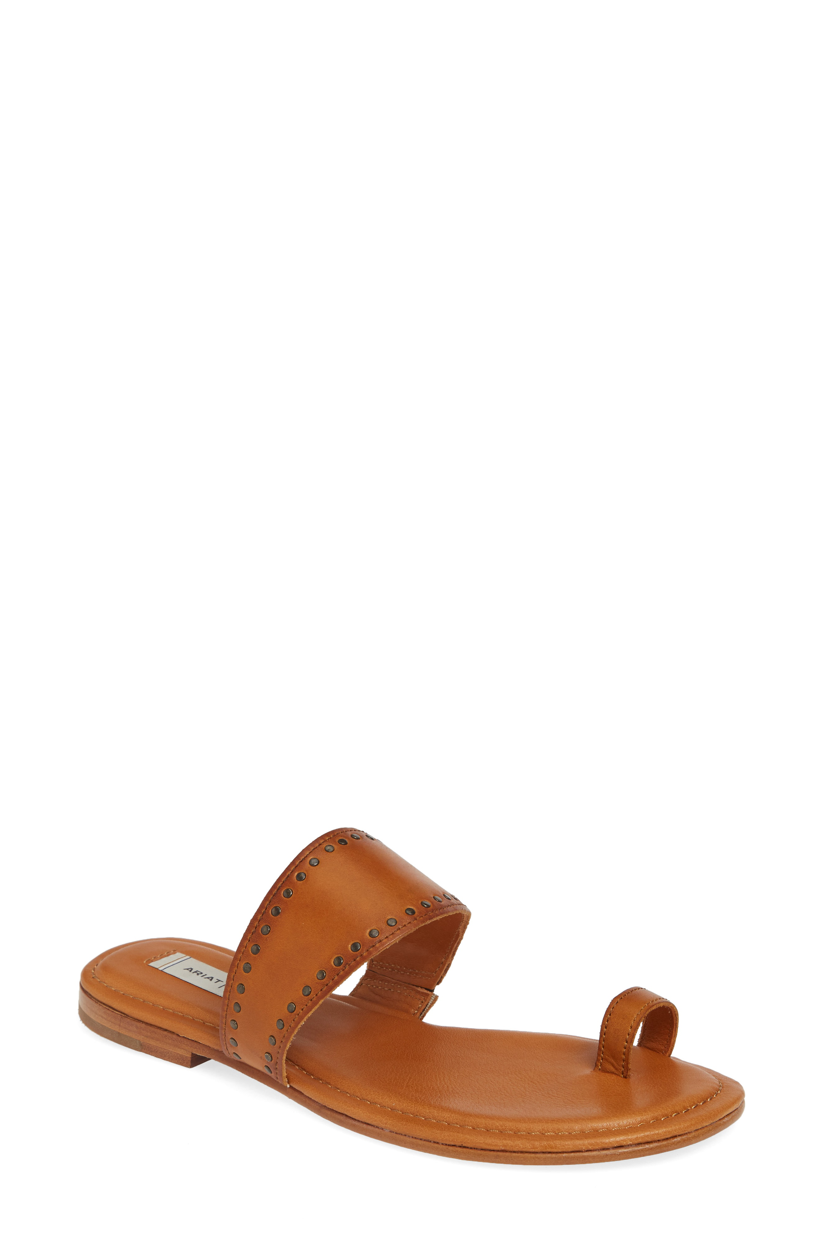 cognac leather slides
