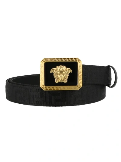 Versace Logo Belt In Black/gold