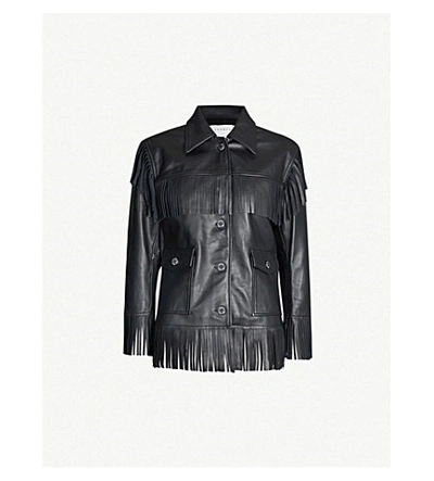 Sandro Fringed Leather Jacket In Black
