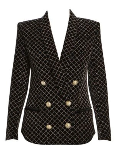 Balmain 6-button Glitter Grid Double-breasted Pajama Jacket In Black