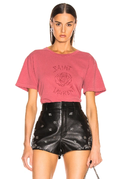 Saint Laurent Barbed Roses T-shirt In Red
