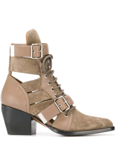 Chloé Lace Up Buckle Boots In Brown
