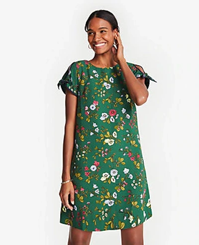 Ann Taylor Petite Floral Tie Sleeve Shift Dress In Green Eden