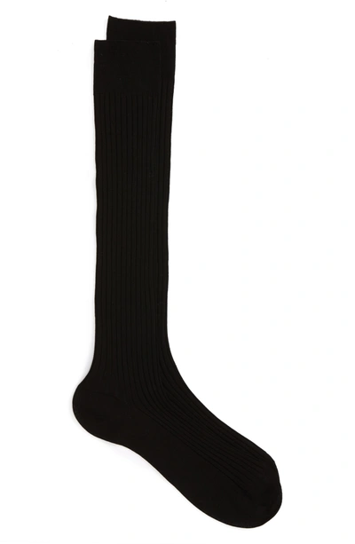 Pantherella Cotton Lisle Blend Over The Calf Dress Socks In Black