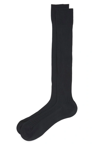Pantherella Cotton Lisle Blend Over The Calf Dress Socks In Navy