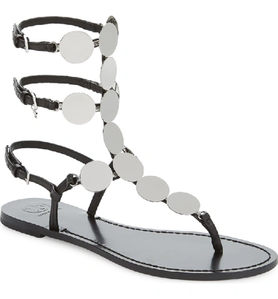 Tory Burch Patos Disk Gladiator Sandal In Perfect Black/ Silver