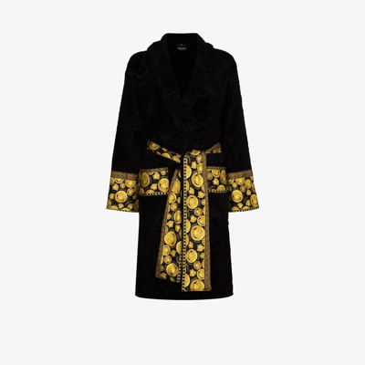 Versace Medusa Amplified Cotton Dressing Gown In Black