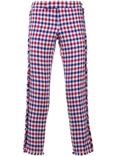 Thom Browne Frayed Gingham Skinny Trouser In Red