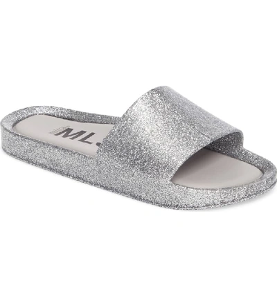 Melissa Beach Slide Sandal In Silver Glass Glitter