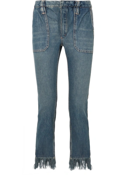 Chloé Cropped Fringed Mid-rise Slim-leg Jeans In Indigo
