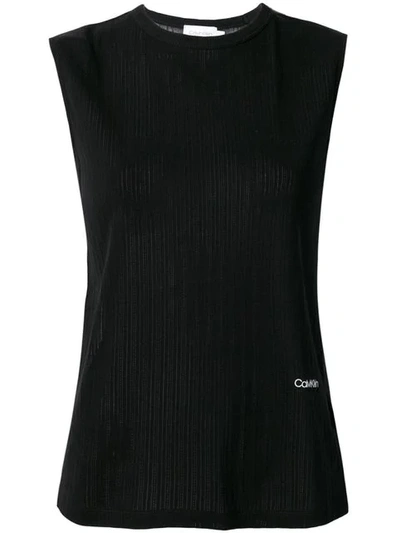 Calvin Klein Logo Sheer Blouse In Black