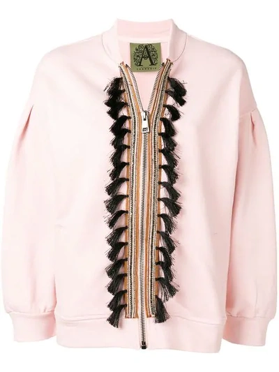 Alessandra Chamonix Fringe Trimmed Bomber Jacket In Pink