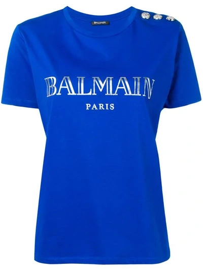 Balmain Logo印花t恤 - 蓝色 In Blue