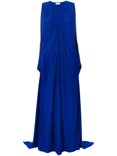 Lanvin Draped Maxi V-neck Dress In Blu