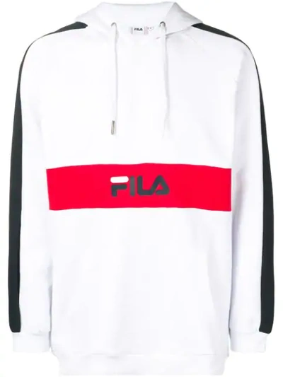 Fila Logo Stripe Hoodie In White