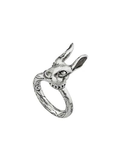 Gucci Anger Forest Rabbit Head Ring In Silver