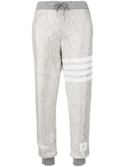 Thom Browne Allover Crystal Sweatpants In Grey