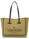 Tom Ford T Medium Leather-trimmed Printed Cotton-canvas Tote In Army Green