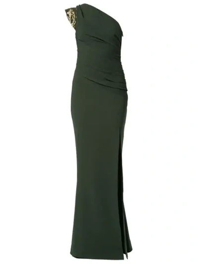 Rachel Gilbert Sachi Ruched Gown In Green