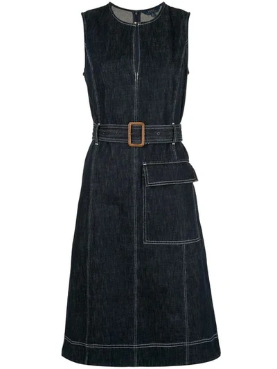 Polo Ralph Lauren Belted Denim Flared Dress In Blue