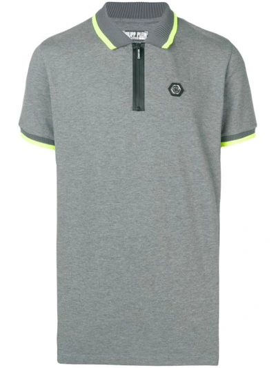 Philipp Plein Active Logo Plaque Polo Shirt In Grey