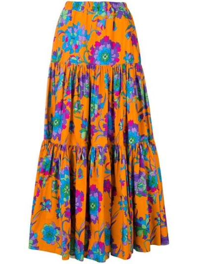 La Doublej Floral Print Maxi Skirt - 橘色 In Orange