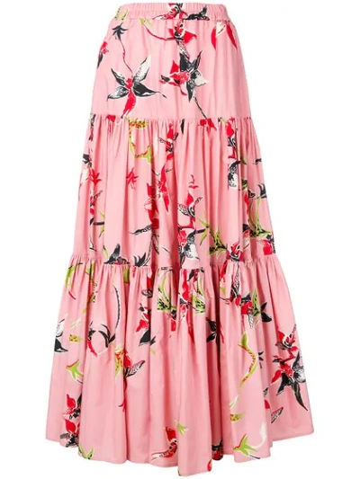 La Doublej Floral Print Maxi Skirt In Pink