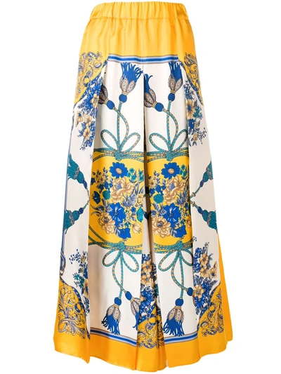 Gucci Intrigue-print Silk Wide-leg Trousers In Yellow