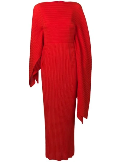 Solace London Asymmetric Sleeve Pleated Gown In Red