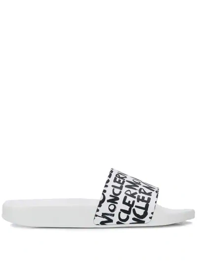 Moncler Logo Print Slides In White