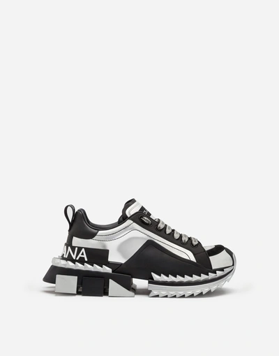 Dolce & Gabbana Mixed-material Super Queen Sneakers In Silver/black