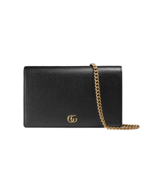 gg marmont leather mini chain bag black