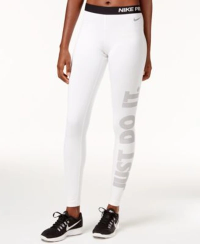 Nike Pro Warm Just Do It Dri-fit Leggings In White | ModeSens