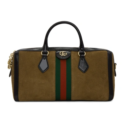 Gucci Brown Suede Medium Ophidia Top Handle Bag In 2863 Beige