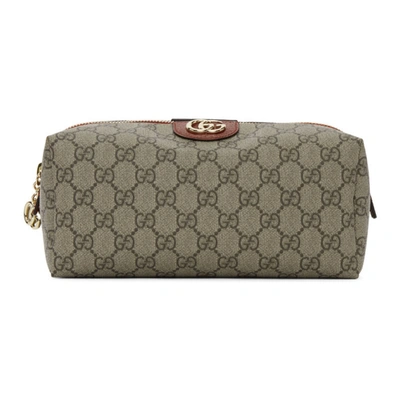 Gucci Beige & Red Medium Ophidia Cosmetic Pouch In Grey Multi