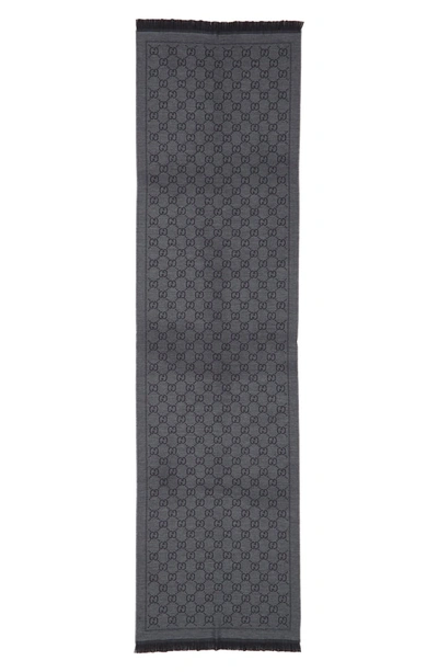 Gucci Gg Jacquard Wool Scarf In Paladio/ Nero