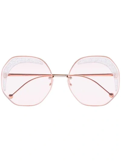 Fendi Eyewear Pink  Glass Hexagon Metal Sunglasses