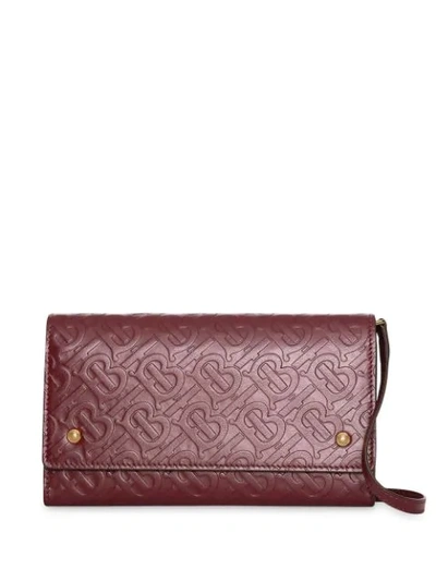 Burberry Monogram Leather Wallet With Detachable Strap In Red